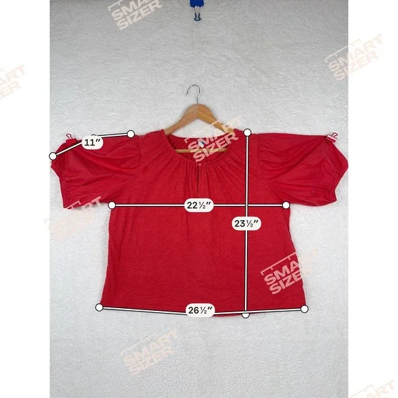 Old Navy Womens XL Red Slub Knit Poplin Puff Sleeve Blouse Top Cotton Relaxed - Picture 5 of 6